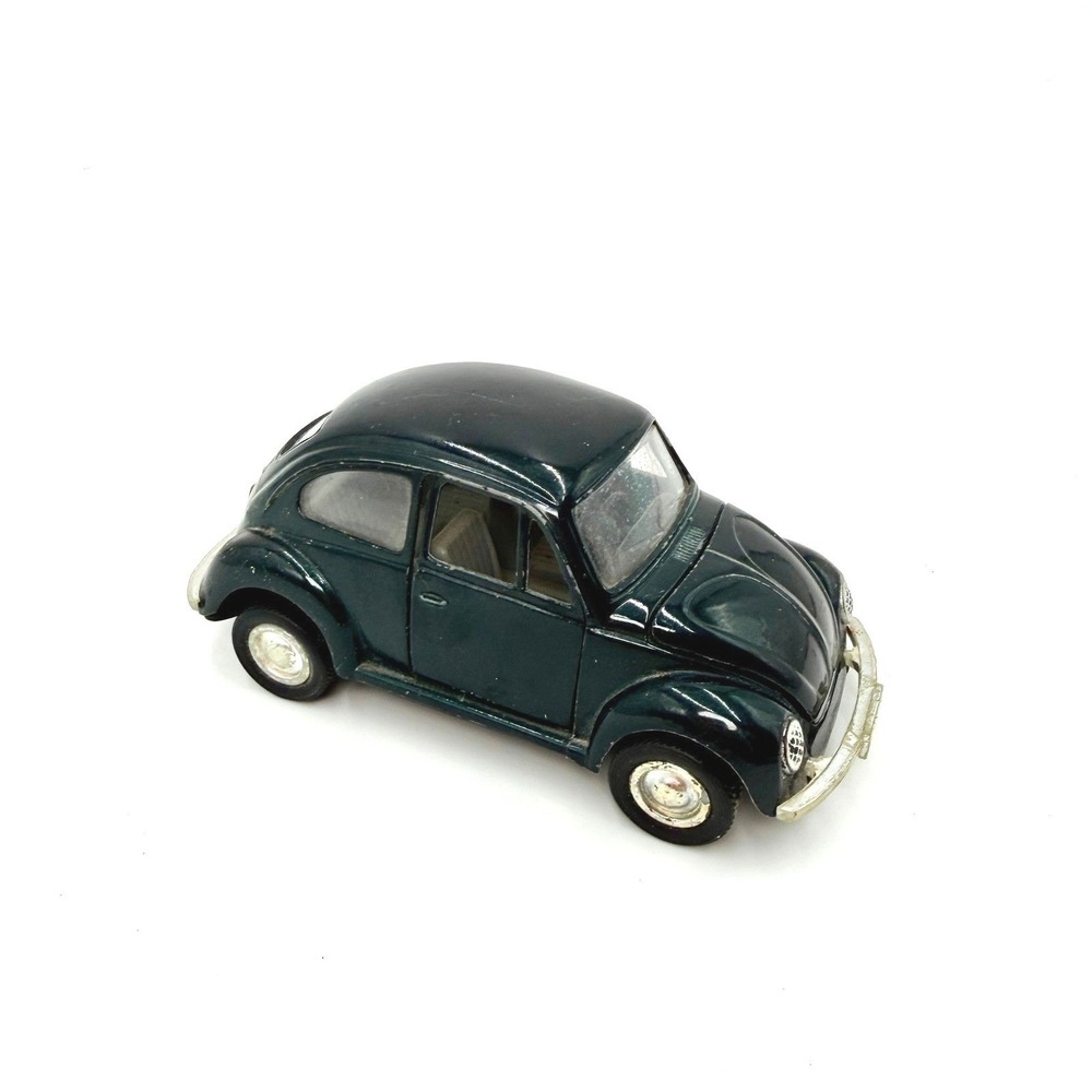 Vintage Volkswagen Beetle Diecast Toy Car Dark Green HGQ 591V Pull‎ Back